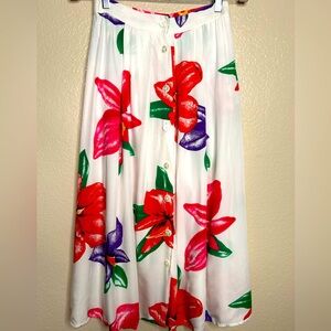 Vintage 90’s Floral Tropical Rayon Midi Skirt By Chaus Size 10